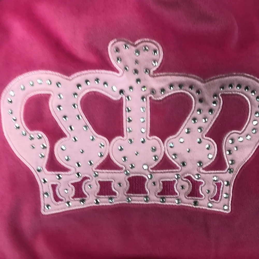 Simply She Pink Embroidered Crown With‎ Crystals Pink Velvet Fleece Hoodie Large